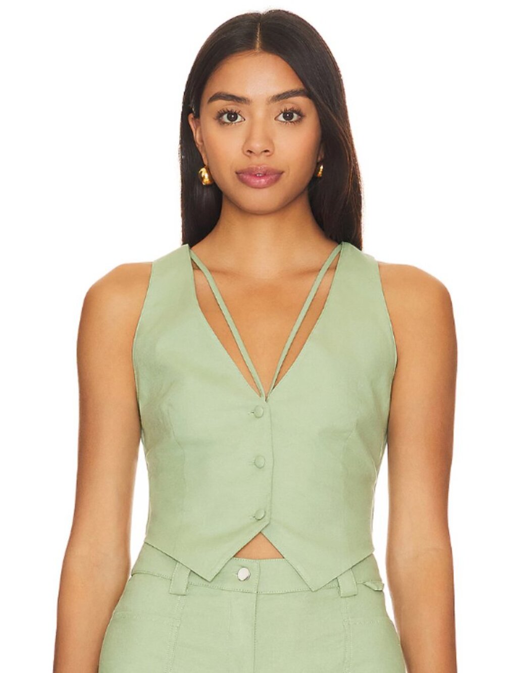 NWT Camila Coelho Matilde Linen Vest Sage Green XS